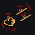 Golden stainless steel heart and dolphin toggle clasp DIY jewelry accessory with dimensions - Dolphin / Gold