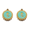 Vintage style gold flower pendant with light green enamel for DIY jewelry making - Green-Gold