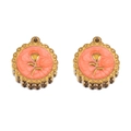 Golden stainless steel rose pendant with orange enamel finish for DIY jewelry - Orange-Gold