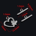Polished heart-shaped OT toggle clasp with butterfly motif for DIY jewelry making - Butterfly / Steel