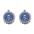 Blue enamel rose pendant with silver scalloped edge for DIY jewelry making - Navy Blue-Silver