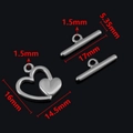 Stainless steel heart toggle clasp set for DIY necklaces and bracelets, 17mm T-bar size - Heart / Steel