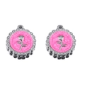 Pink enamel rose charms with silver wavy edges for DIY handmade jewelry and necklaces - Pink-Steel