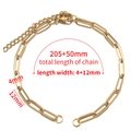 Detail view of gold paperclip chain showing 255mm length and 12x4mm oval link size - 4x12mm / Gold