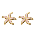 Pair of gold-plated starfish charms with pink enamel swirls for DIY jewelry making - Pink Starfish