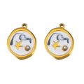 Irregular round stainless steel pendant with white enamel, gold star and pearl accent - Black Round Circle