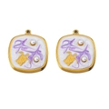 Golden square sea turtle charm with white enamel, purple texture and pearls - Purple Square 1