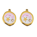 Starfish pearl shell pendant with pink enamel cloud detail in gold finish - Pink Round Circle