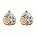 Golden triangle ocean pendants with marble enamel, shell inlay, and small pearl accents - Triangle-Black
