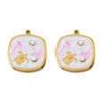 Golden square sea turtle charm with pink gradient enamel and small white pearls - Pink Square 1