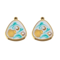 Artistic gold-edged triangular enamel pendant with white pearls and seafoam texture - Triangle-Green