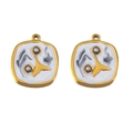 Square gold stainless steel pendant with white marble, starfish, and pearls - Black Square 2