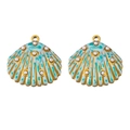 Teal enamel shell pendants with pearls and gold base for DIY jewelry making - Green Shell 1