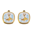 Golden fish tail and pearl charms with blue ocean enamel in square stainless steel - Blue Square 2