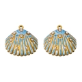 Golden scallop shell pendants with blue enamel and faux pearls for jewelry making - Blue Shell 1