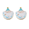 Shell-shaped enamel pendant in light pink and blue with inlaid white pearls and gold trim - Blue Yellow Shell 2