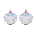 Gold enamel shell charms with colorful art texture and pearls for DIY jewelry making - Pink Blue Shell 2