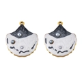Ginkgo leaf pendants with black and white enamel marble texture and blue pearls - Black Shell 2