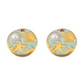 Golden starfish and shell ocean pendants with blue enamel and pearl for jewelry - Round-Green