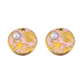 Golden round starfish pendant with pink enamel and pearl for DIY jewelry making - Round-Pink