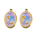 Golden oval enamel dolphin pendant with pearl accent for DIY jewelry making - Dark Purple Blue Oval