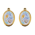 Oval gold stainless steel pendant with blue enamel marble texture and dolphin charm - Light Purple Blue Oval