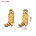 Golden stainless steel western cowboy boot pendants with embossed textures and jump rings - 10mm / Gold