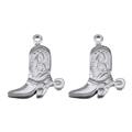 Pair of silver stainless steel cowboy boot charms with spur details for DIY jewelry - 21mm / Steel