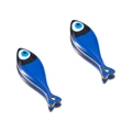 Set of two fish-shaped charms with blue evil eye pattern in gold-plated stainless steel - 20mm / Dark Blue