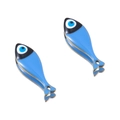 Pair of 20mm blue enamel fish pendants with evil eye design and gold finish for DIY necklaces - 20mm / Blue