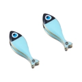 Pair of gold stainless steel fish charms with blue evil eye enamel for DIY jewelry - 20mm / Light Blue