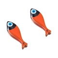 Orange enamel fish bone pendants with blue evil eye charms for DIY jewelry making - 20mm / Orange