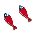 Red enamel fish charms with evil eye design and gold plated edges for DIY jewelry - 20mm / Red