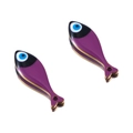 Purple fish bone charms with devil eye pattern in gold plating for DIY jewelry making - 20mm / Purple