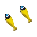 Yellow enamel fish bone charms with evil eye detail and gold-plated finish, set of two - 20mm / Yellow