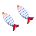 Set of two fish bone charms with colorful enamel stripes and golden hanging loops - Striped Fish Style / Gold-Pink Dark Blue