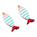 Set of two striped fish charms with green enamel and gold finish for DIY jewelry - Striped Fish Style / Gold-Pink Green