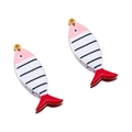 Pink and white striped fish pendant with golden ring for DIY jewelry making - Striped Fish Style / Gold-Pink Brown