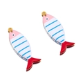 Colorful fish bone charms in blue and pink finish for DIY jewelry necklaces - Striped Fish Style / Gold-Pink Blue