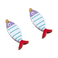 Pair of striped cartoon fish pendants in purple and green for DIY jewelry making - Striped Fish Style / Gold-Purple Green