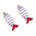 Set of 2 purple and white striped fish-shaped enamel pendants with gold-plated edges - Striped Fish Style / Gold-Purple Brown
