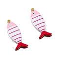 Fish-shaped enamel charms in red and white stripes with gold plating for DIY jewelry - Striped Fish Style / Gold-Red Pink