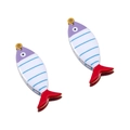 Fish bone charms in purple and blue enamel finish for DIY jewelry necklaces - Striped Fish Style / Gold-Purple Blue