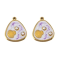 Triangle gold finish pendant with white enamel and purple texture with pearls - Triangle-Purple
