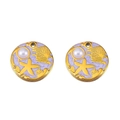 Bohemian gold stainless steel round pendants with purple enamel and starfish detail - Round-Purple