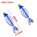 Blue and white fish bone charms with gold edges and dimensions 40x11.5mm for DIY jewelry - 40X11.5mm / Blue