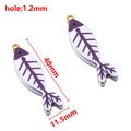 Purple and white enamel fish bone pendant in stainless steel for DIY jewelry - 40X11.5mm / Purple