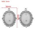 Zilveren roestvrijstalen ovale hangerbasis met vintage kanten rand voor DIY-sieraden - Ovaal-Staal-30mm
