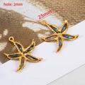 Golden starfish pendant with colorful abalone shell inlay, 25mm DIY jewelry charm - 【1 pc/pack】 / Single Hole Starfish