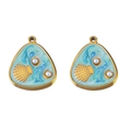 Golden triangle DIY jewelry pendant with blue enamel, wave texture and white faux pearls - Triangle-Blue